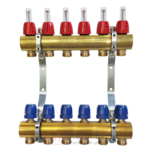 Детальное изображение Коллектор для теплого пола латунный Capricorn Optimum 1 на 6 выходов арт. 9-3655-006-92-22-13 в интернет-магазине THERM.BY