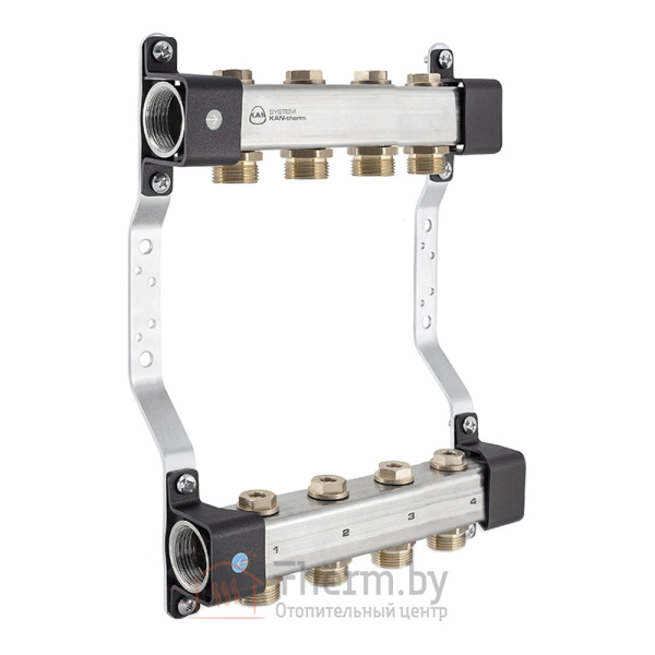Детальное изображение Коллектор на 4 контура из нержавеющей стали KAN-therm InoxFlow RVV с запорными кранами арт. 1316161002 в интернет-магазине THERM.BY