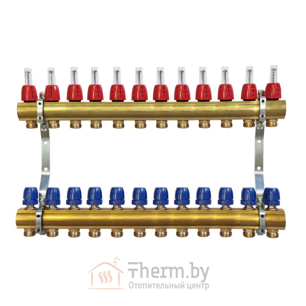 Детальное изображение Коллектор для теплого пола латунный Capricorn Optimum 1 на 12 выходов арт. 9-3655-012-92-22-13 в интернет-магазине THERM.BY