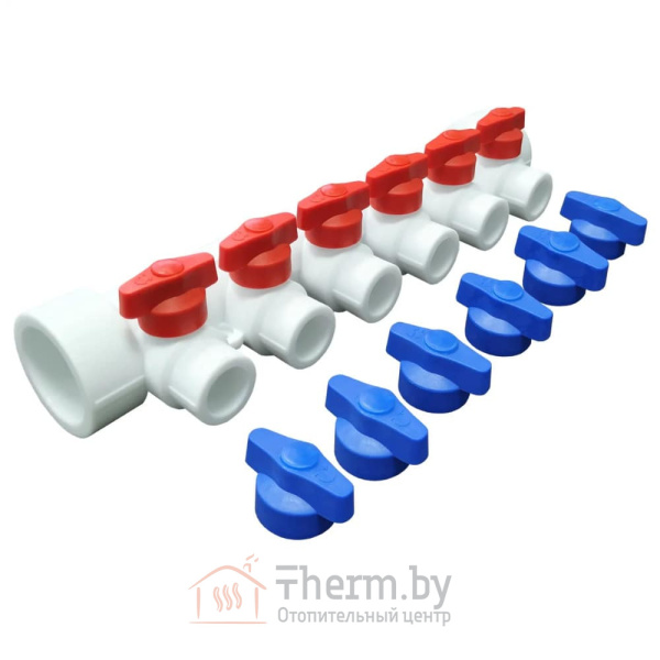 Детальное изображение Коллектор универсальный с отсечными кранами, 6 выходов 32 х 20 мм VALFEX белый в интернет-магазине THERM.BY