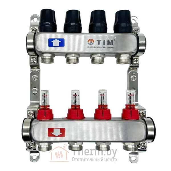 Детальное изображение Коллектор для тёплого пола с расходомерами на 4 выхода TIM арт. КDS5004 в интернет-магазине THERM.BY