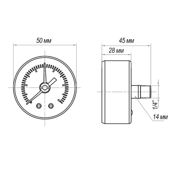 Детальное изображение Манометр аксиальный VARMEGA 10 bar 50 мм  (1/4") арт. VMMT08-501002 в интернет-магазине THERM.BY