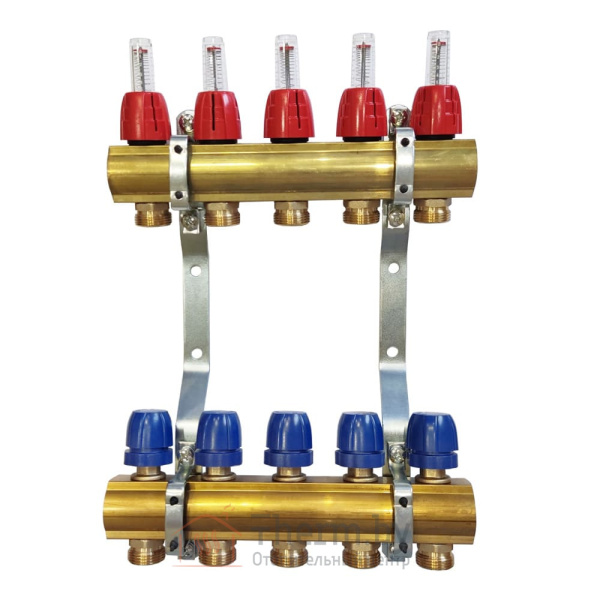Детальное изображение Коллектор для теплого пола латунный Capricorn Optimum 1 на 5 выходов арт. 9-3655-005-92-22-13 в интернет-магазине THERM.BY