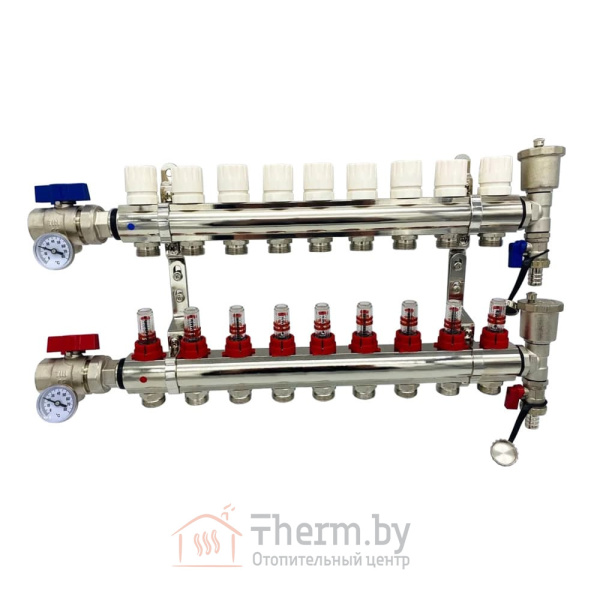 Детальное изображение Коллекторная группа для тёплого пола с расходомерами и кранами на 9 выходов TIM арт. KA009 в интернет-магазине THERM.BY