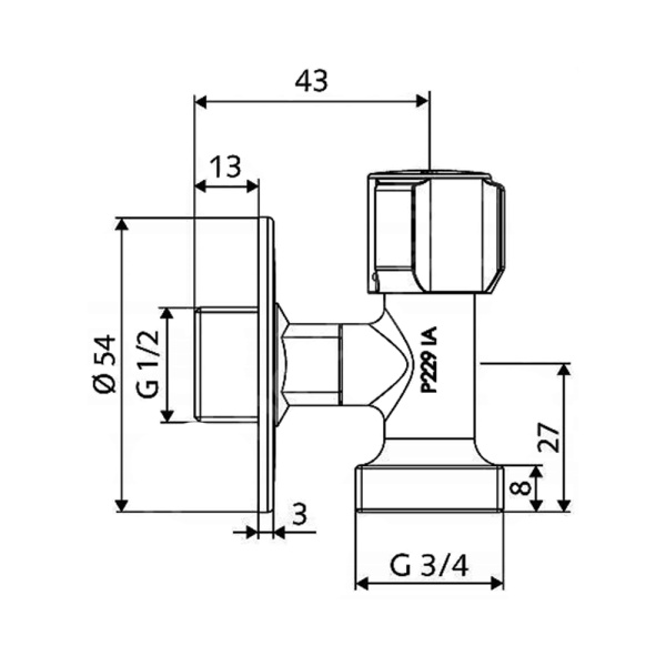 Детальное изображение Вентиль для стиральной машины МИНИ угловой 1/2" х 3/4" Schell COMFORT 05 440 06 99 в интернет-магазине THERM.BY