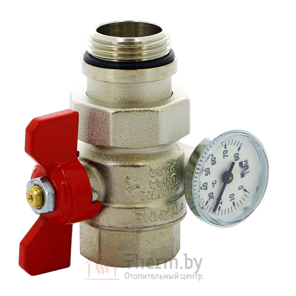 Детальное изображение Кран шаровой прямой для коллектора с уплотнителем и термометром 1" TIEMME арт. 2120043 в интернет-магазине THERM.BY