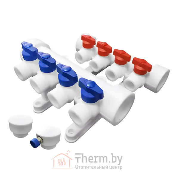 Детальное изображение Коллекторная группа VALFEX на 4 выхода 40 х 20 мм  белаяс воздухоотводчиком в интернет-магазине THERM.BY