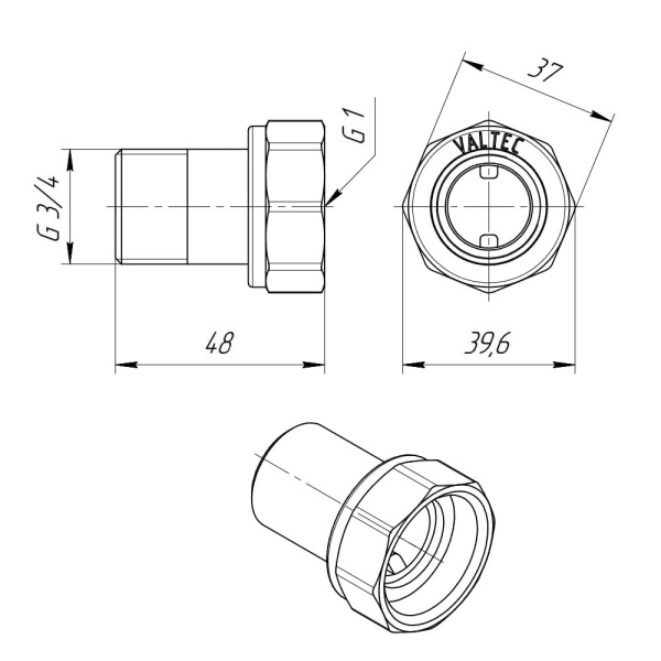 Детальное изображение Полусгон с накидной гайкой 1" ВР х 3/4" НР Valtec в интернет-магазине THERM.BY