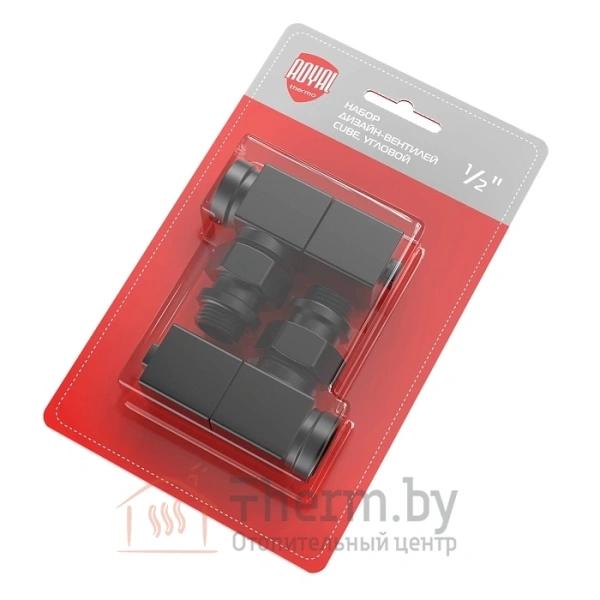Детальное изображение Набор дизайн-вентилей Royal Thermo CUBE, угловой (черный) 1/2" в интернет-магазине THERM.BY