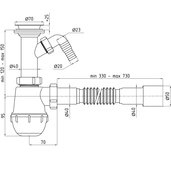 Детальное изображение A2015 / Сифон для мойки Ани Грот 1.1/2"х40 с отв. для стир. маш., с гибкой трубой 40х40/50, Ани Пласт в интернет-магазине THERM.BY