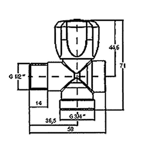 Детальное изображение Кран трехпроходной вентельный 1/2" x 1/2" x 3/4" Fornara арт. 125D-E-СGСO в интернет-магазине THERM.BY