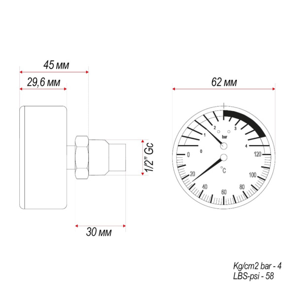 Детальное изображение Термоманометр ITAP 485 с осевым подключением 1/2", 4 бар (485B012) арт. 485 в интернет-магазине THERM.BY