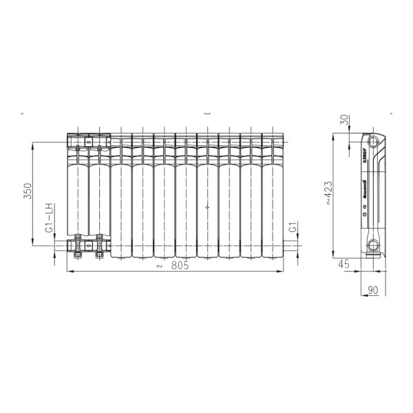 Детальное изображение Радиатор алюминиевый Armatura G350F/10 в интернет-магазине THERM.BY