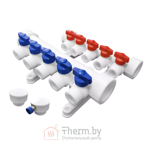 Детальное изображение Коллекторная группа VALFEX на 5 выходов 40 х 20 мм белая с воздухоотводчиком в интернет-магазине THERM.BY