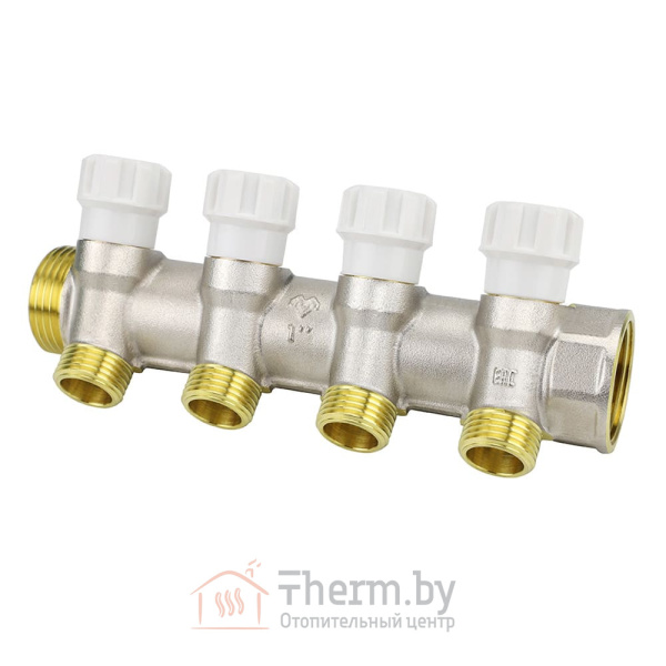 Детальное изображение Коллектор распределительный 1" ВР/НР на 4 выхода 1/2" НР VARMEGA арт. VM14724 в интернет-магазине THERM.BY
