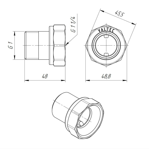 Детальное изображение Полусгон с накидной гайкой 1 1/4" ВР х 1" НР Valtec в интернет-магазине THERM.BY
