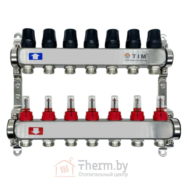Детальное изображение Коллектор для тёплого пола с расходомерами на 7 выходов TIM арт. КDS5007 в интернет-магазине THERM.BY
