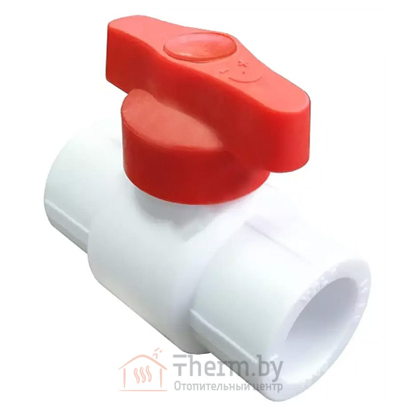 Детальное изображение Кран шаровой полупроходной 25 мм ПП (полипропиленовый) белый с красной ручкой VALFEX в интернет-магазине THERM.BY