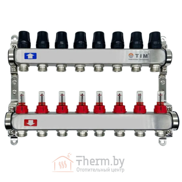 Детальное изображение Коллектор для тёплого пола с расходомерами на 8 выходов TIM арт. КDS5008 в интернет-магазине THERM.BY