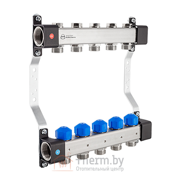 Детальное изображение Коллектор на 9 контуров из нержавеющей стали KAN-therm InoxFlow UVS с вентилями  для сервоприводов арт. 1316160040 в интернет-магазине THERM.BY