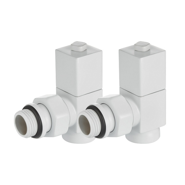 Детальное изображение Набор дизайн-вентилей Royal Thermo CUBE, угловой (белый) 1/2" в интернет-магазине THERM.BY