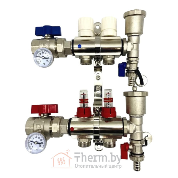Детальное изображение Коллекторная группа для тёплого пола с расходомерами и кранами на 2 выхода TIM арт. KA002 в интернет-магазине THERM.BY