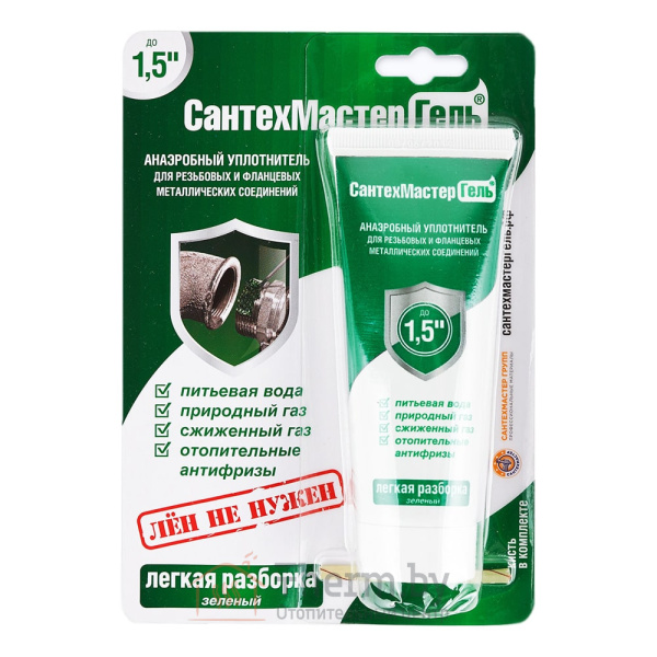 Детальное изображение Анаэробный герметик гель "СантехМастер" для резьбовых соединений 60г, зелёный в интернет-магазине THERM.BY