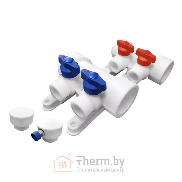 Детальное изображение Коллекторная группа VALFEX на 2 выхода 32 х 20 мм белая с воздухоотводчиком в интернет-магазине THERM.BY