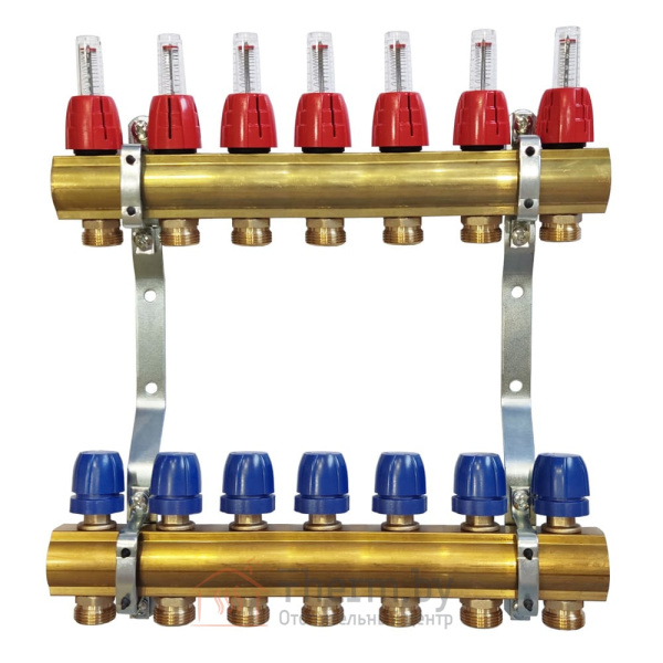 Детальное изображение Коллектор для теплого пола латунный Capricorn Optimum 1 на 7 выходов арт. 9-3655-007-92-22-13 в интернет-магазине THERM.BY
