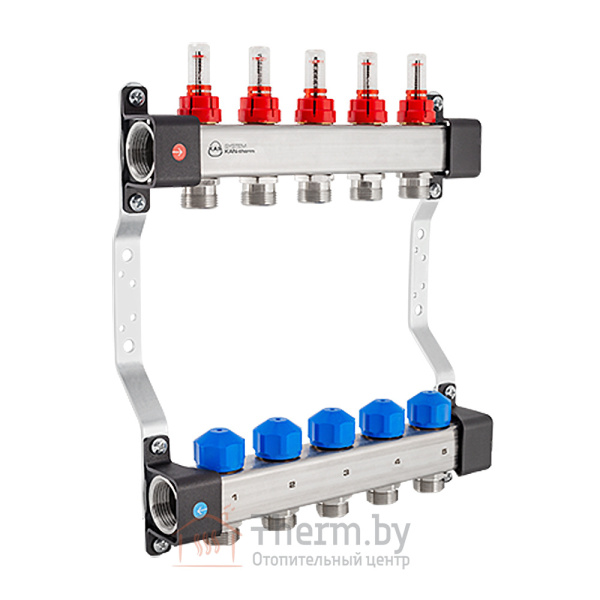 Детальное изображение Коллектор на 9 контуров из нержавеющей стали KAN-therm InoxFlow UFS с расходомерами и вентилями для сервоприводов арт. 1316157073 в интернет-магазине THERM.BY