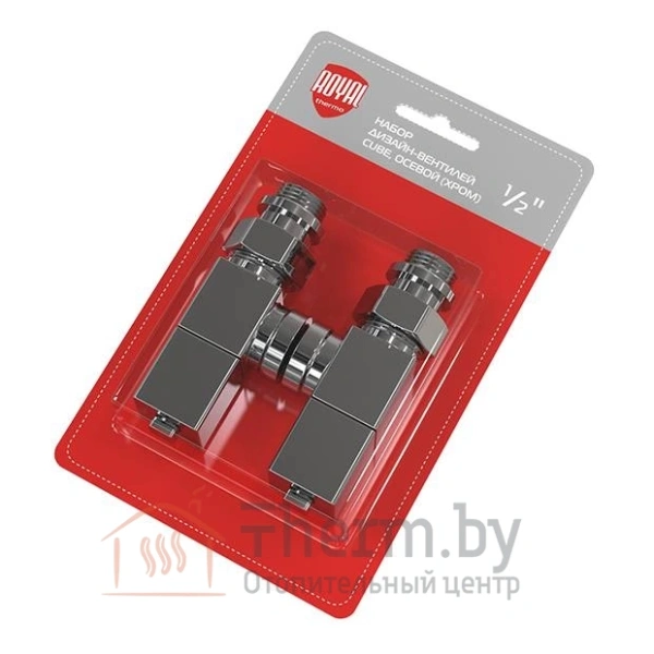 Детальное изображение Набор дизайн-вентилей Royal Thermo CUBE, осевой (хром) 1/2" в интернет-магазине THERM.BY