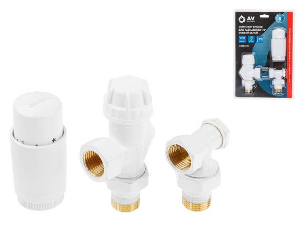 Детальное изображение Комплект кранов для радиаторов 1/2" осевой Белый AV Engineering (AVE32012W) в интернет-магазине THERM.BY