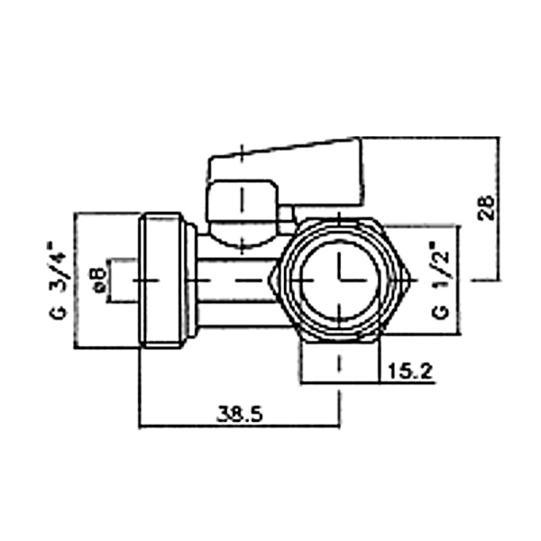 Детальное изображение Кран шаровой трехпроходной 1/2"НР х 3/4"НР х 1/2"ВР Fornara арт. 124D-E-RTBO в интернет-магазине THERM.BY