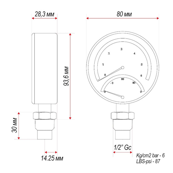 Детальное изображение Термоманометр ITAP 484 с боковым подключением 1/2", 6 бар (484B012) арт. 484 в интернет-магазине THERM.BY