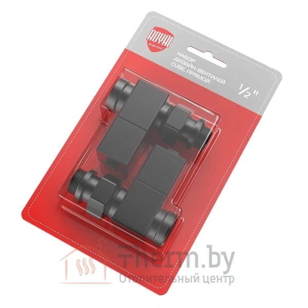 Детальное изображение Набор дизайн-вентилей Royal Thermo CUBE, прямой (черный) 1/2" в интернет-магазине THERM.BY