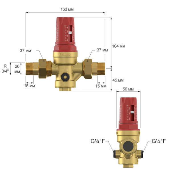 Детальное изображение Редуктор давления мембранный Flamco Prescor PRV 3/4" DN20 (1.0-6.0 бар PN25) арт. FL 27461 в интернет-магазине THERM.BY