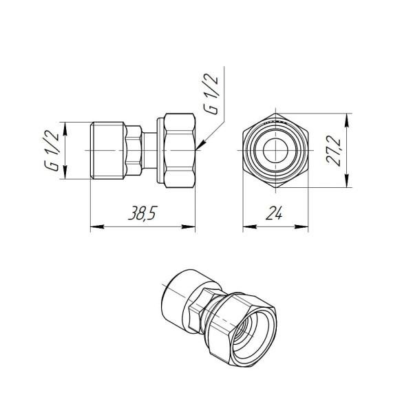 Детальное изображение Полусгон с накидной гайкой 1/2" ВР х 1/2" НР Valtec в интернет-магазине THERM.BY