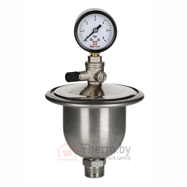 Детальное изображение Компенсатор (гаситель) гидроударов мембранный с манометром НР 1/2" Valtec арт. VT.CAR20.I.04001 в интернет-магазине THERM.BY