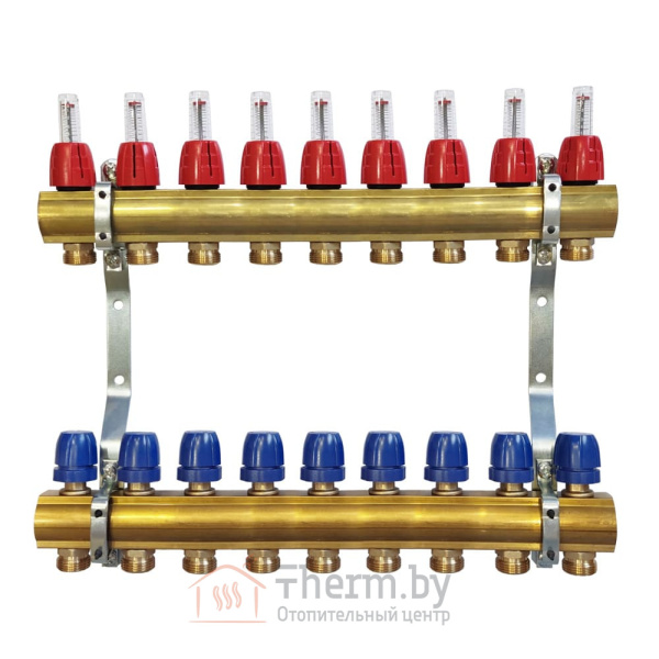 Детальное изображение Коллектор для теплого пола латунный Capricorn Optimum 1 на 9 выходов арт. 9-3655-009-92-22-13 в интернет-магазине THERM.BY