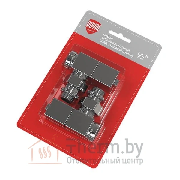 Детальное изображение Набор дизайн-вентилей Royal Thermo CUBE, угловой (хром) 1/2" в интернет-магазине THERM.BY