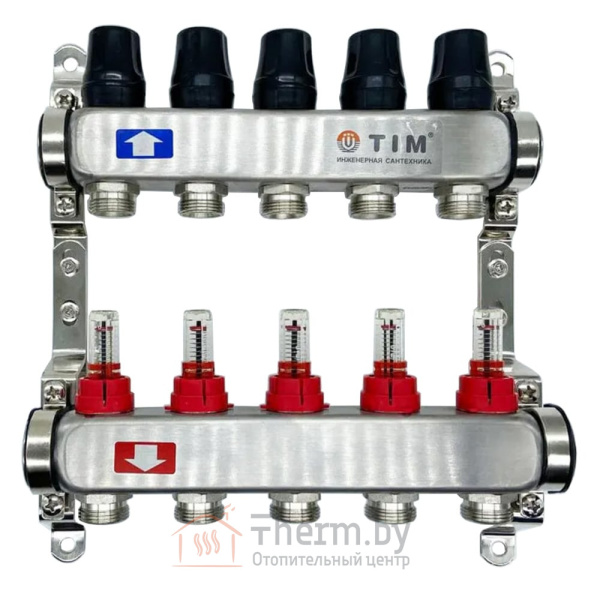 Детальное изображение Коллектор для тёплого пола с расходомерами на 5 выходов TIM арт. КDS5005 в интернет-магазине THERM.BY