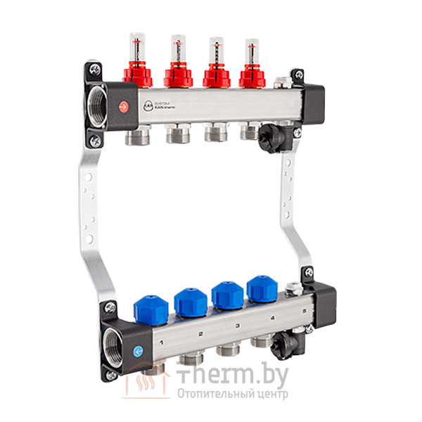 Детальное изображение Коллектор на 6 контуров из нержавеющей стали KAN-therm InoxFlow UFST с расходомерами и вентилями для сервоприводов, а также с воздуховыпускной секцией арт. 1316157081 в интернет-магазине THERM.BY