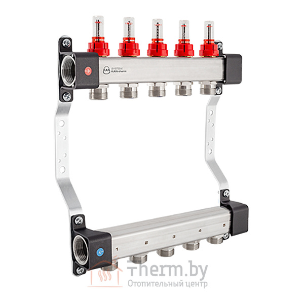 Детальное изображение Коллектор на 4 контура из нержавеющей стали KAN-therm InoxFlow UFN с расходометрами арт. 1316157057 в интернет-магазине THERM.BY