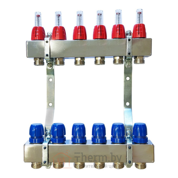 Детальное изображение Коллектор для теплого пола Capricorn Optimum 1 на 6 выходов арт. 9-3955-006-92-24-12 в интернет-магазине THERM.BY