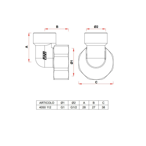 Детальное изображение Переходник угловой для коллекторов 1"ВР x 1/2"ВР хромированный FAR арт. FK 4050 112 в интернет-магазине THERM.BY