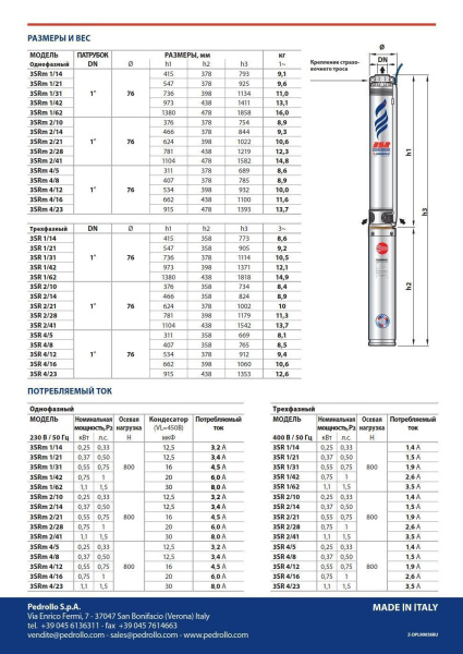 Детальное изображение Глубинный насос для воды Pedrollo 3SRm2/28-P с QEM/3-100 в интернет-магазине THERM.BY