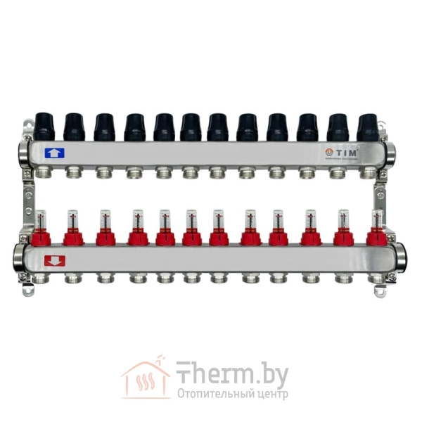 Детальное изображение Коллектор для тёплого пола с расходомерами на 12 выходов TIM арт. КDS5012 в интернет-магазине THERM.BY