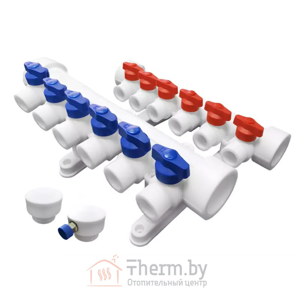 Детальное изображение Коллекторная группа VALFEX на 6 выходов 32 х 20 мм белая с воздухоотводчиком в интернет-магазине THERM.BY