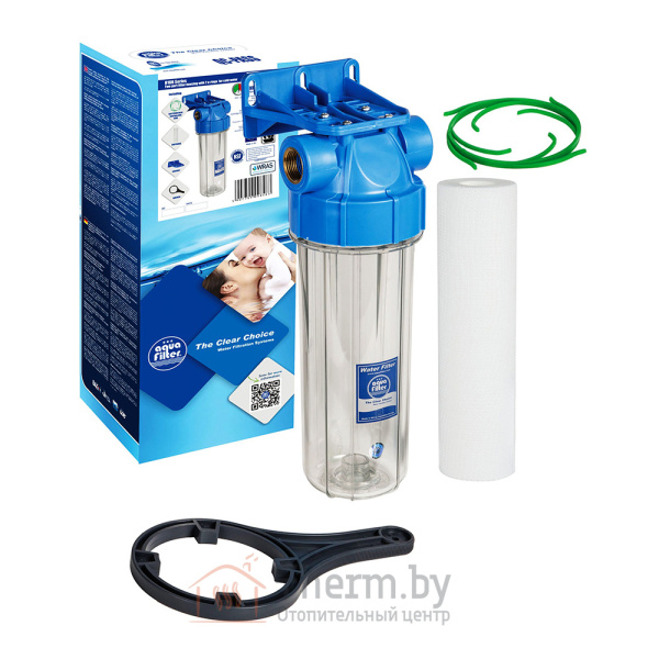 Детальное изображение Магистральный фильтр для очистки воды 1/2" ВН AquaFilter FHPR12-B1-AQ с картриджем в интернет-магазине THERM.BY