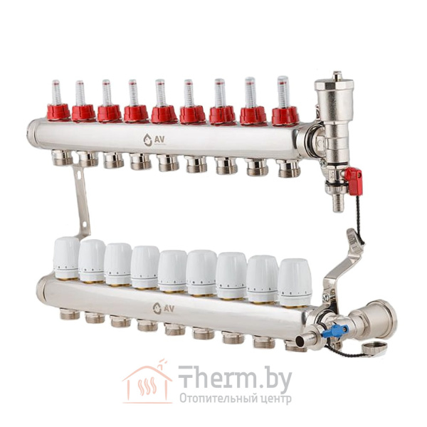 Детальное изображение Коллекторная группа для теплого пола на 9 выходов AV Engineering AVE136 арт. AVE13600109 в интернет-магазине THERM.BY